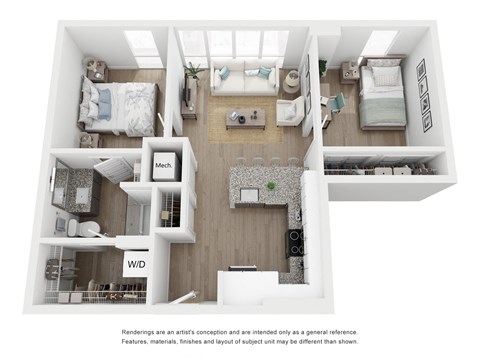 Floor plan for 1 bed, 1 bath, 768 sqft